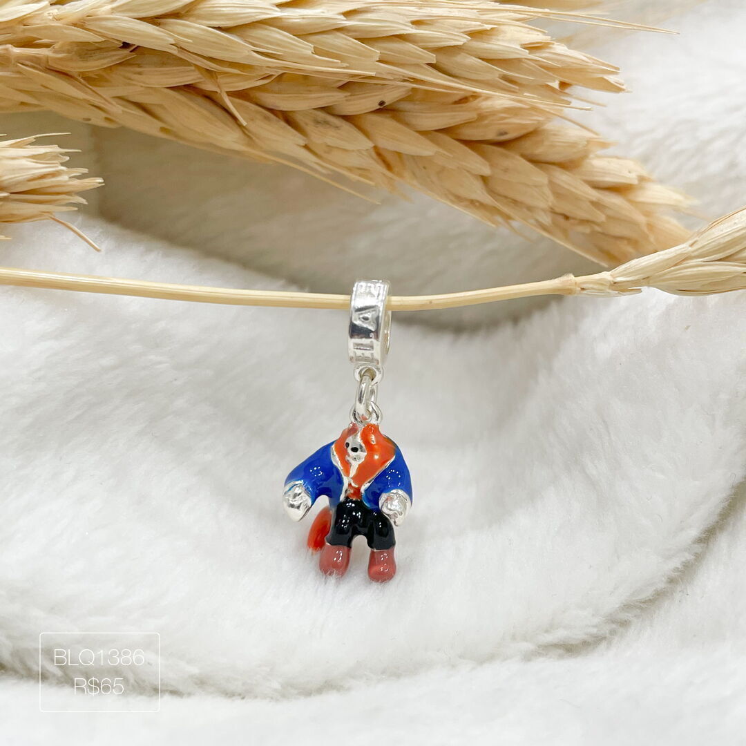 Berloque Fera da Bela e a Fera Pendurado Esmaltado Prateado